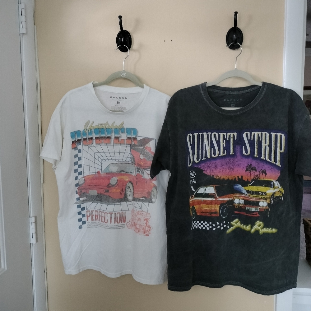 PacSun Set Of 2 Sunset Strip Unmatched Power Tee T Shirts M Street Racer Cars